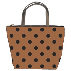 Large Black Polka Dots On Caramel Cafe Brown - Bucket Bag by FashionLane