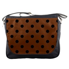 Large Black Polka Dots On Caramel Cafe Brown - Messenger Bag by FashionLane