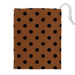 Large Black Polka Dots On Caramel Cafe Brown - Drawstring Pouch (5xl) by FashionLane