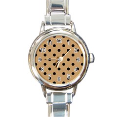 Large Black Polka Dots On Pale Brown - Round Italian Charm Watch by FashionLane