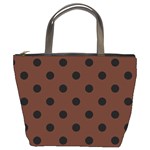 Large Black Polka Dots On Emperador Brown - Bucket Bag Front