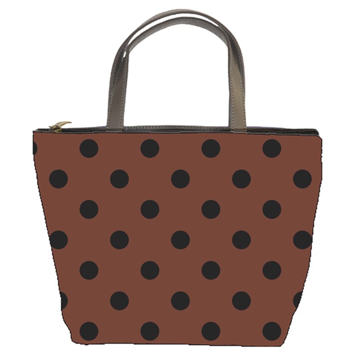 Large Black Polka Dots On Emperador Brown - Bucket Bag