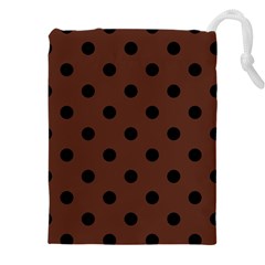 Large Black Polka Dots On Emperador Brown - Drawstring Pouch (4xl) by FashionLane