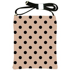 Large Black Polka Dots On Toasted Almond Brown - Shoulder Sling Bag by FashionLane