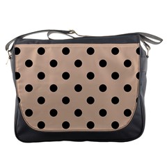 Large Black Polka Dots On Toasted Almond Brown - Messenger Bag by FashionLane