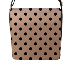 Large Black Polka Dots On Toasted Almond Brown - Flap Closure Messenger Bag (l) by FashionLane