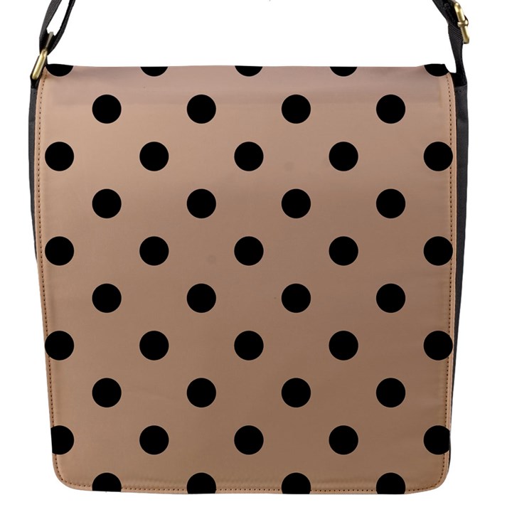 Large Black Polka Dots On Toasted Almond Brown - Flap Closure Messenger Bag (S)