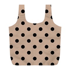 Large Black Polka Dots On Toasted Almond Brown - Full Print Recycle Bag (l) by FashionLane