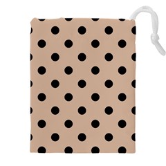 Large Black Polka Dots On Toasted Almond Brown - Drawstring Pouch (5xl) by FashionLane