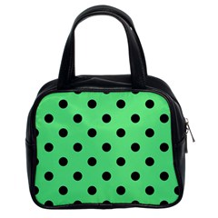 Large Black Polka Dots On Algae Green - Classic Handbag (two Sides) by FashionLane