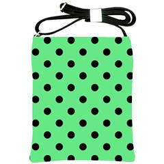 Large Black Polka Dots On Algae Green - Shoulder Sling Bag by FashionLane