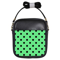 Large Black Polka Dots On Algae Green - Girls Sling Bag by FashionLane