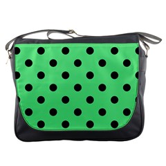 Large Black Polka Dots On Algae Green - Messenger Bag by FashionLane