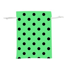 Large Black Polka Dots On Algae Green - Lightweight Drawstring Pouch (l) by FashionLane