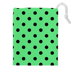 Large Black Polka Dots On Algae Green - Drawstring Pouch (5xl) by FashionLane