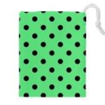 Large Black Polka Dots On Algae Green - Drawstring Pouch (5XL) Front