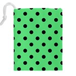 Large Black Polka Dots On Algae Green - Drawstring Pouch (5XL) Back