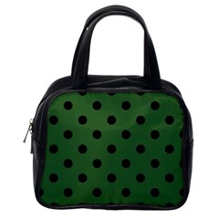 Large Black Polka Dots On Basil Green - Classic Handbag (one Side) by FashionLane