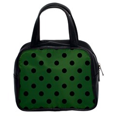 Large Black Polka Dots On Basil Green - Classic Handbag (two Sides) by FashionLane