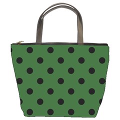 Large Black Polka Dots On Basil Green - Bucket Bag by FashionLane