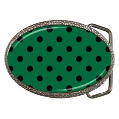 Large Black Polka Dots On Cadmium Green - Belt Buckles by FashionLane