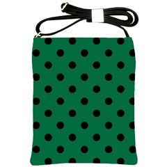 Large Black Polka Dots On Cadmium Green - Shoulder Sling Bag by FashionLane