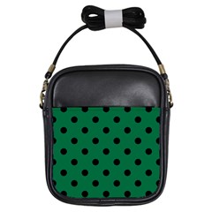 Large Black Polka Dots On Cadmium Green - Girls Sling Bag by FashionLane