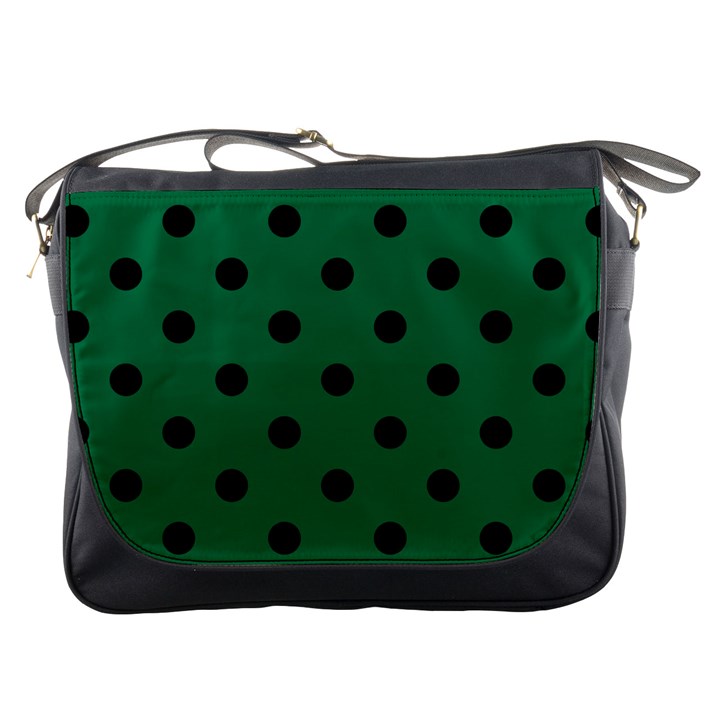 Large Black Polka Dots On Cadmium Green - Messenger Bag