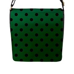 Large Black Polka Dots On Cadmium Green - Flap Closure Messenger Bag (l) by FashionLane