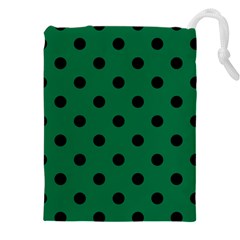 Large Black Polka Dots On Cadmium Green - Drawstring Pouch (5xl) by FashionLane