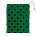 Large Black Polka Dots On Cadmium Green - Drawstring Pouch (5XL) Front