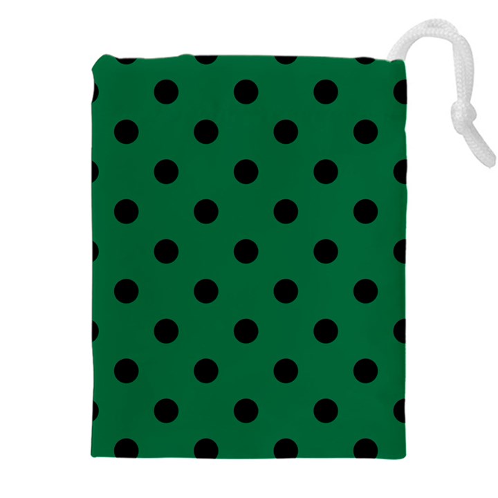 Large Black Polka Dots On Cadmium Green - Drawstring Pouch (5XL)