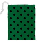 Large Black Polka Dots On Cadmium Green - Drawstring Pouch (5XL) Back