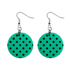 Large Black Polka Dots On Caribbean Green - Mini Button Earrings by FashionLane