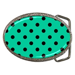 Large Black Polka Dots On Caribbean Green - Belt Buckles by FashionLane