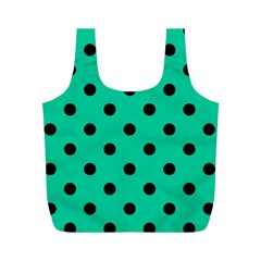 Large Black Polka Dots On Caribbean Green - Full Print Recycle Bag (M)