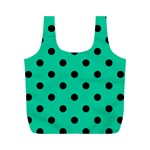 Large Black Polka Dots On Caribbean Green - Full Print Recycle Bag (M) Front