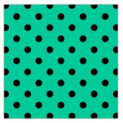 Large Black Polka Dots On Caribbean Green - Large Satin Scarf (Square)