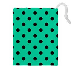 Large Black Polka Dots On Caribbean Green - Drawstring Pouch (5XL)