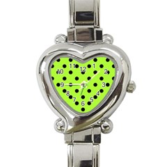 Large Black Polka Dots On Chartreuse Green - Heart Italian Charm Watch by FashionLane