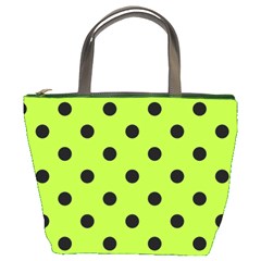 Large Black Polka Dots On Chartreuse Green - Bucket Bag