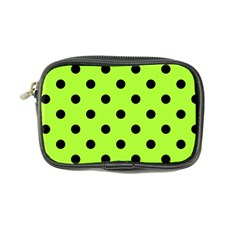 Large Black Polka Dots On Chartreuse Green - Coin Purse