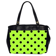 Large Black Polka Dots On Chartreuse Green - Oversize Office Handbag (2 Sides)