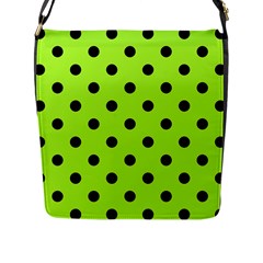 Large Black Polka Dots On Chartreuse Green - Flap Closure Messenger Bag (L)