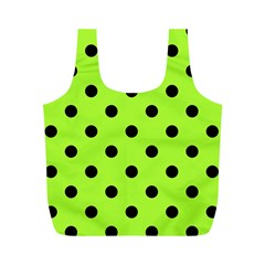 Large Black Polka Dots On Chartreuse Green - Full Print Recycle Bag (M)