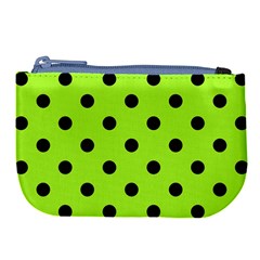 Large Black Polka Dots On Chartreuse Green - Large Coin Purse