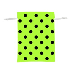 Large Black Polka Dots On Chartreuse Green - Lightweight Drawstring Pouch (S)