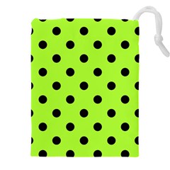 Large Black Polka Dots On Chartreuse Green - Drawstring Pouch (4XL)