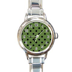 Large Black Polka Dots On Crocodile Green - Round Italian Charm Watch by FashionLane