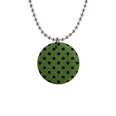 Large Black Polka Dots On Crocodile Green - 1  Button Necklace by FashionLane